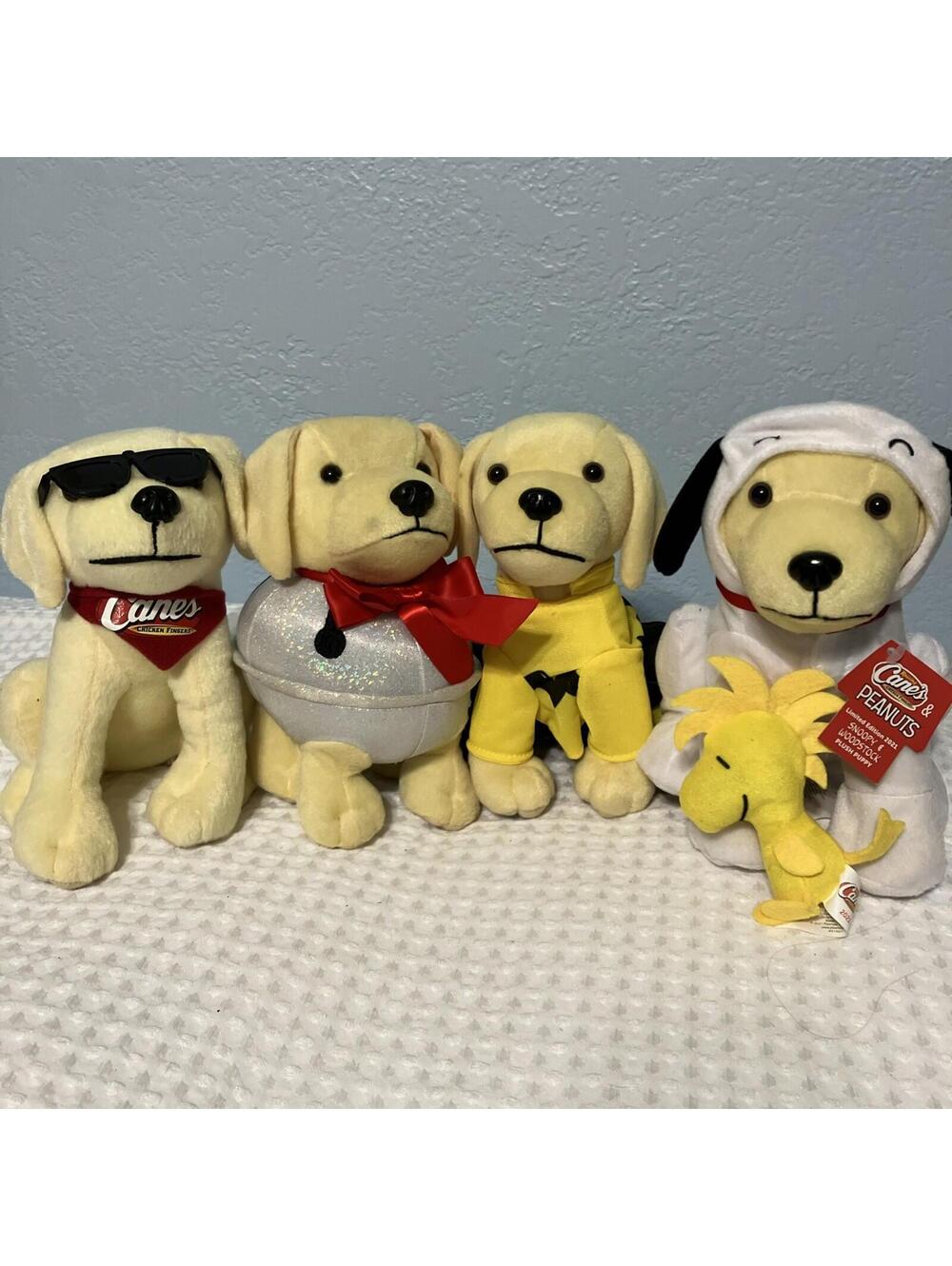 Raising Canes Mascot Dog Plush - Lot of 4- 7" Stuffed Animals Peanuts/Snoopy